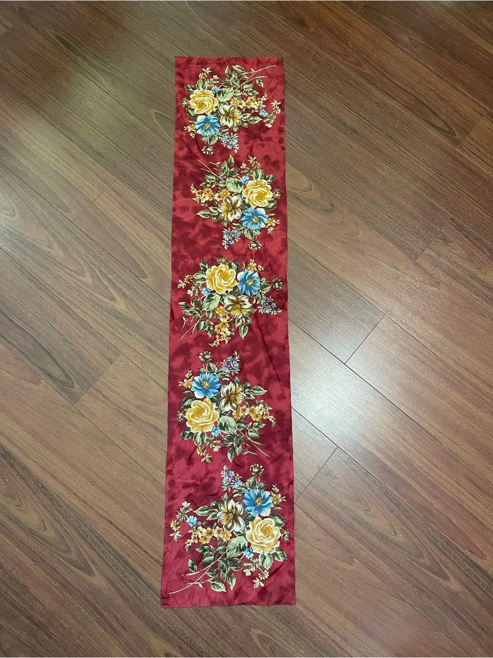 Vintage Adrienne Vittadini floral print silk scarf red yellow beautiful